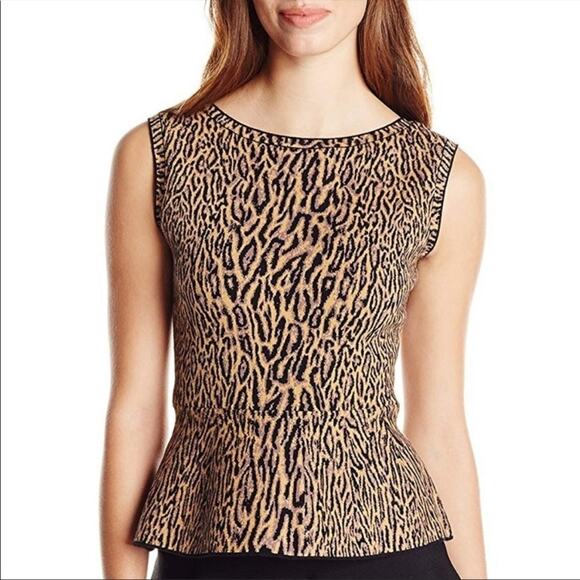 BCBGMAXAZRIA Alonya Leopard Print Peplum Tank Top Camel Combo SZ Medium - Picture 10 of 11